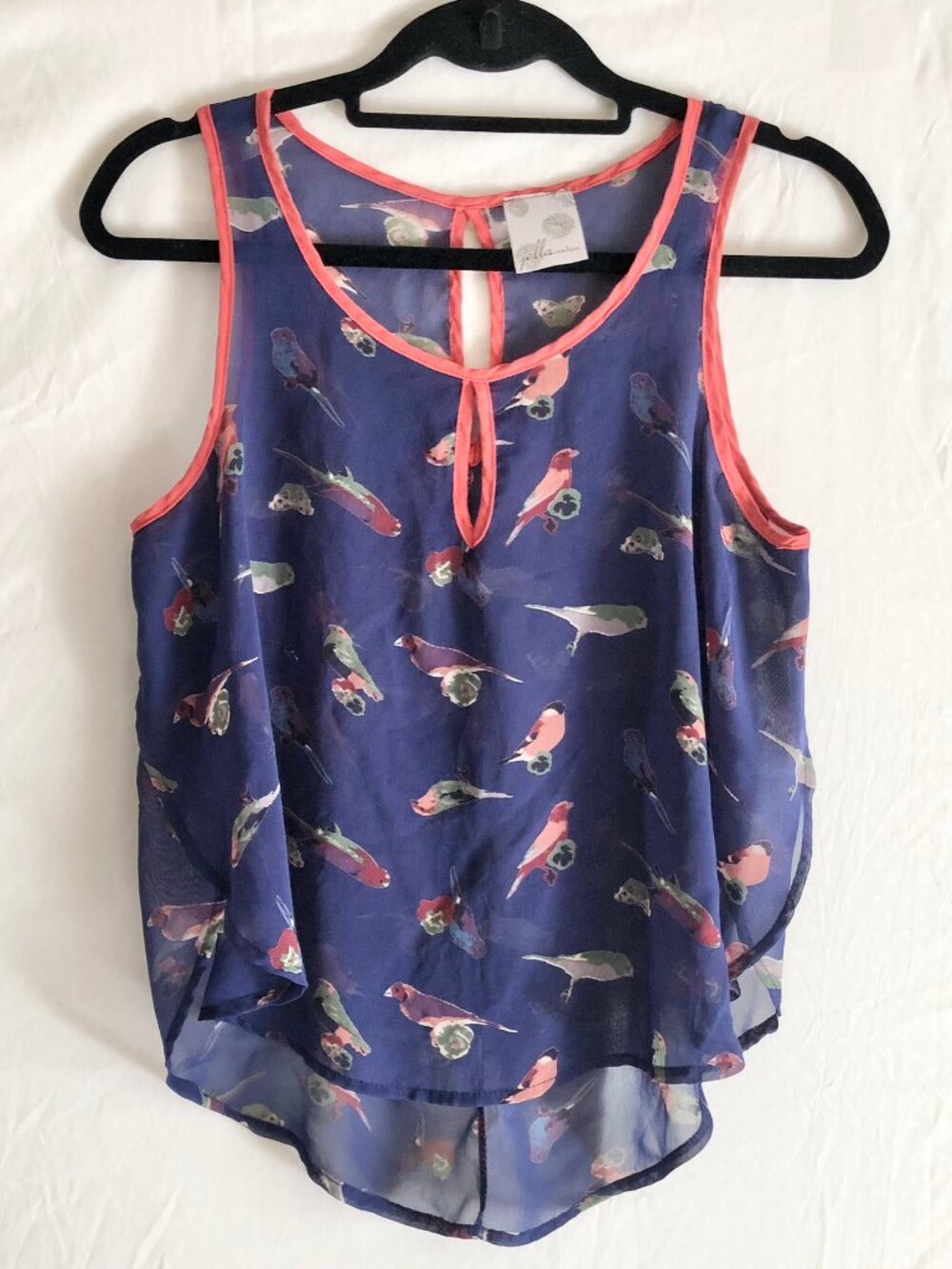 Modcloth Bird Print Chiffon Tank Top Size S
